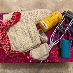 American Girl Irish Knit Sweater w/Red Bandana, Crutches, Cast, Socks, Thermos